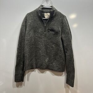Abercrombie & Fitch Sweater Men's Size Medium Grayish/Green 100% Wool  1/4 Zip